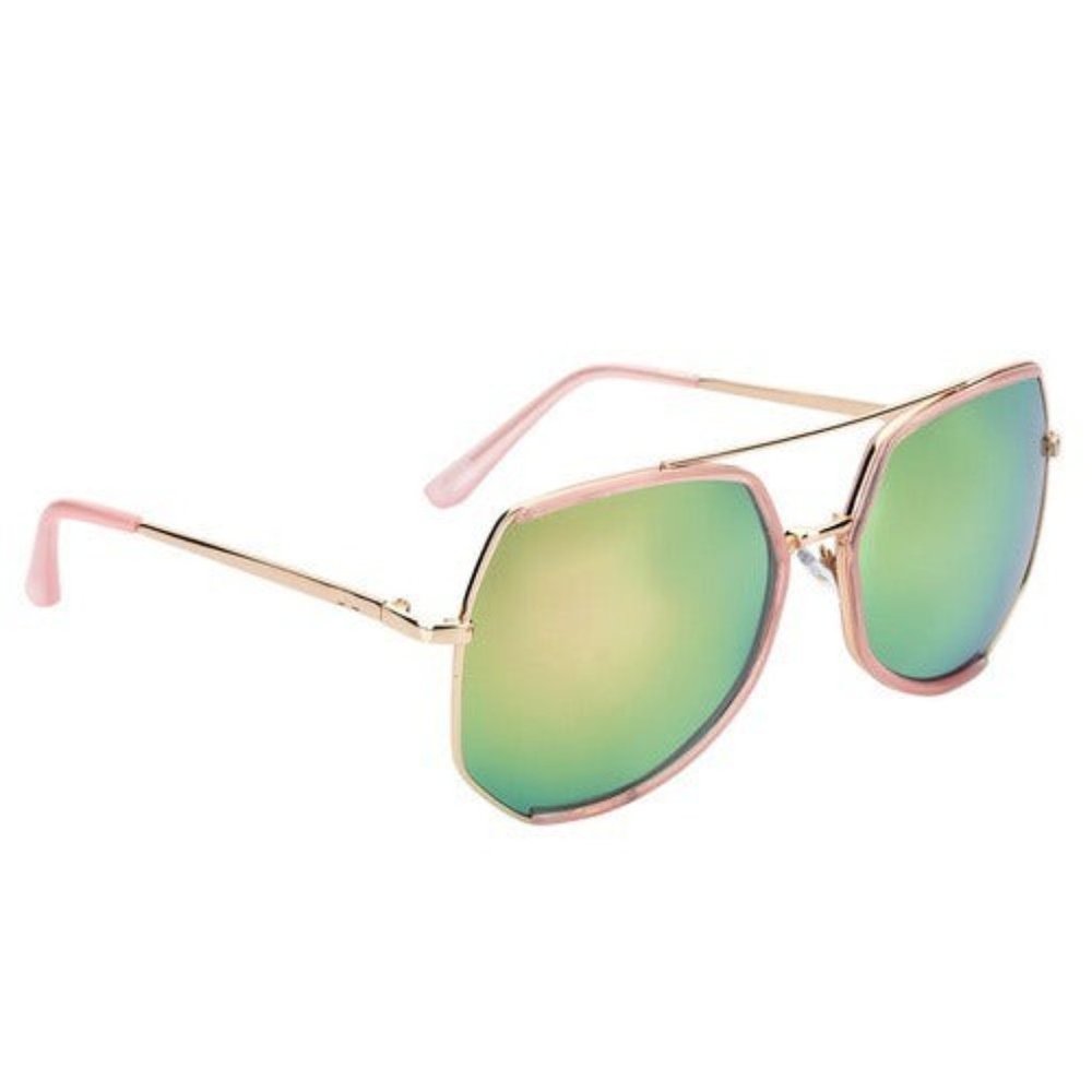 NOT YOUR MIRROR MIRRORED SUNGLASSES, Pink Frame and Multi Color Lens